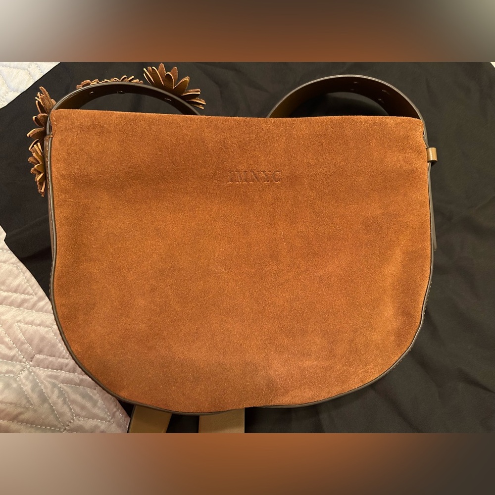 IMNYC Isaac Mizrahi Suede Crossbody Bag with leather and suede flower accents - Picture 3 of 11